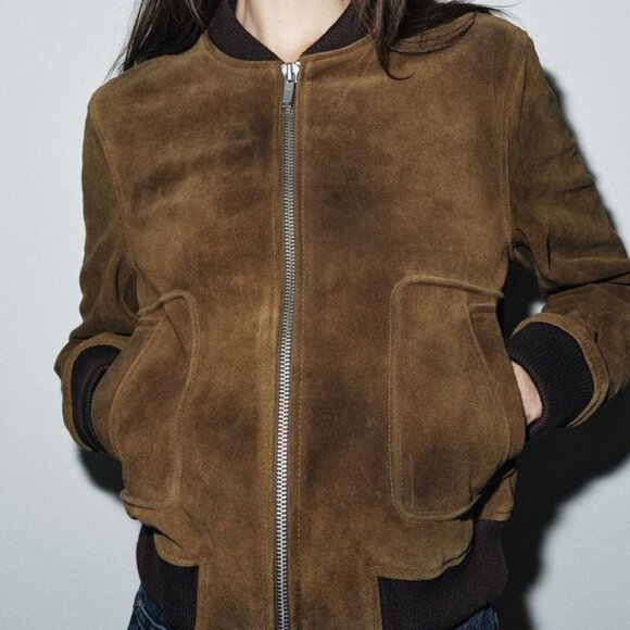 ZARA 100% SUEDE BOMBER JACKET ZW COLLECTION LIMITED EDITION - Picture 4 of 6